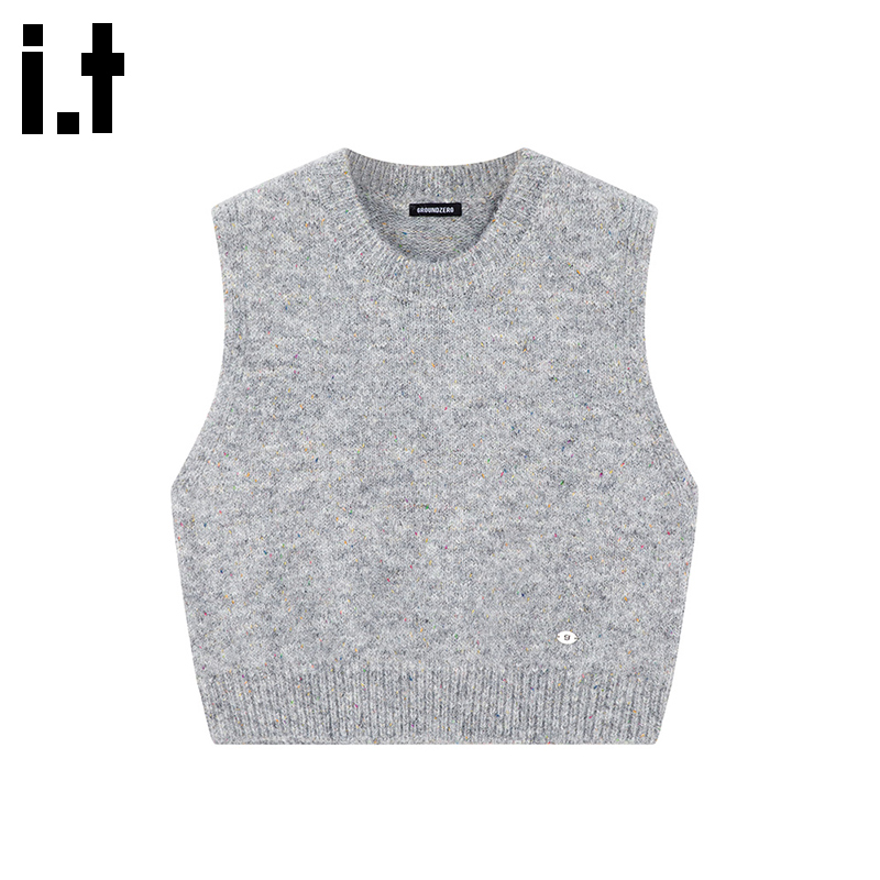 i.tGROUNDZERO2025秋冬马甲针织打底杏色毛衣开衫背心无袖上衣服