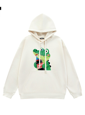 i.tGROUNDZERO2025秋冬汽水鳄鱼情侣款灰色连帽长袖卫衣上衣