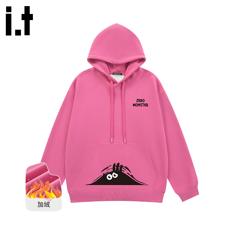itGROUNDZERO2025秋冬加绒宽松卡通街头连帽长袖卫衣上衣男女款