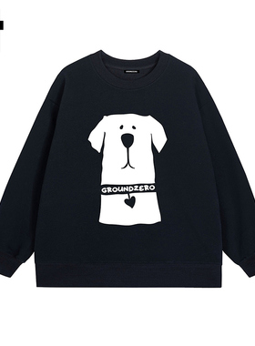 i.t GROUNDZERO国潮牌2025秋款黑色金毛宝宝棉印花卫衣长袖上衣