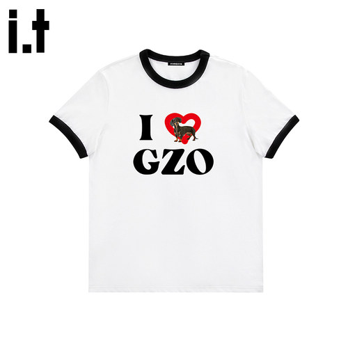 i.tGROUNDZERO 爱心GZO圆领情侣款趣味纯棉宽松短袖T恤