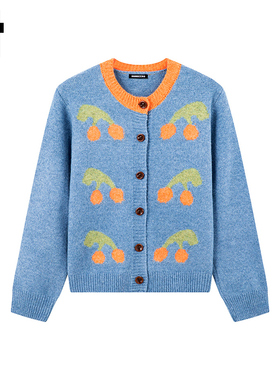 i.t GROUNDZERO2025秋冬毛衣浅蓝色撞色拼接纽扣开衫长袖针织衫女