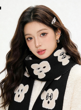 i.t GROUNDZERO2026新春小熊围巾黑色卡通保暖秋冬针织防冻女士