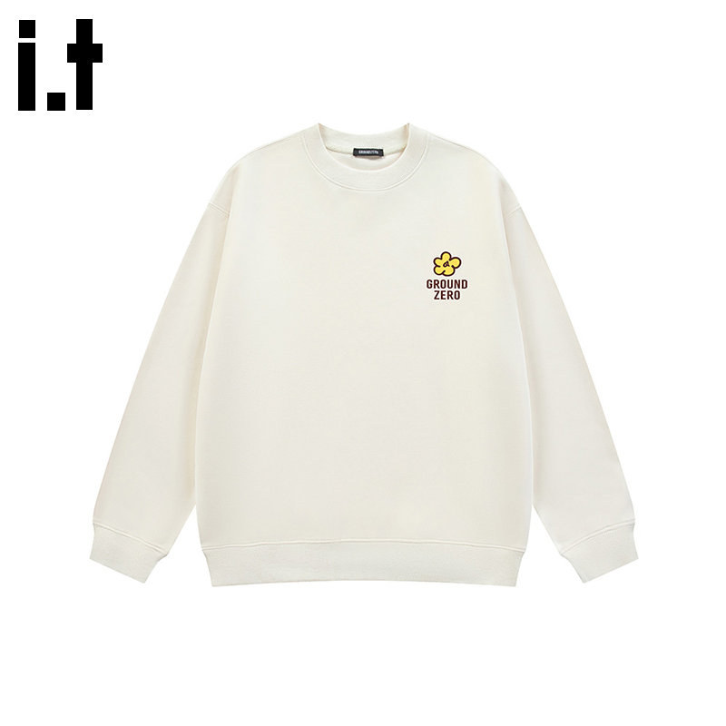 i.t GROUNDZERO国朝2025秋季新款杏色棉印花绣花卫衣长袖上衣