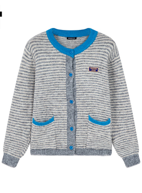 i.t GROUNDZERO2025秋冬浅灰色时尚条纹开衫毛衣外套针织衫女