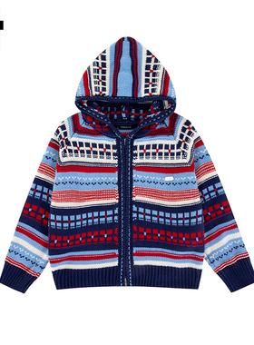 i.t GROUNDZERO2025秋冬蓝色撞色条纹开衫长袖毛衣外套针织衫女