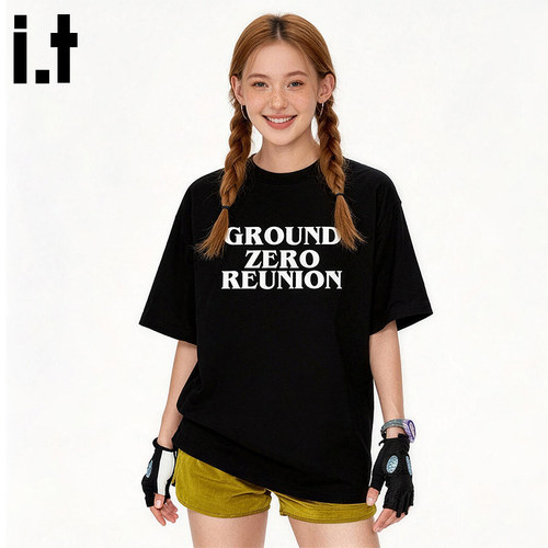 i.tGROUNDZERO2026新春季情侣款纯棉字母大码短袖T恤男女同款