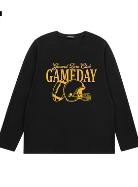 i.t GROUNDZERO2025秋冬美式橄榄球印花黑色棉卫衣长袖上衣