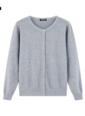 i.t GROUNDZERO2025秋冬浅灰色毛衣外套针织衫刺绣时尚V领开衫女