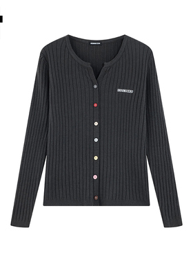 i.t GROUNDZERO2025秋冬深灰色毛衣外套针织衫长袖开衫上衣女