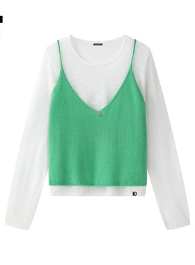 停i.t GROUNDZERO2025新款休闲微透绿色两件长袖吊带针织衫女上衣