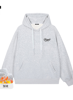 i.tGROUNDZERO2025秋冬加绒GZOLogo款灰色情侣款连帽大码卫衣上衣