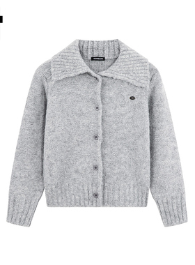 i.t GROUNDZERO韩系2025秋冬翻领灰色外套长袖毛衣针织开衫女