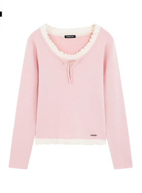 i.t GROUNDZERO秋冬V领百搭长袖毛衣慵懒风粉红色针织衫上衣女