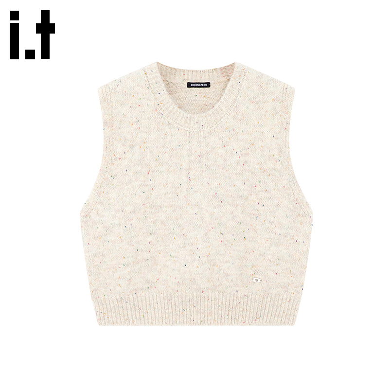 i.tGROUNDZERO2025秋冬马甲针织打底杏色毛衣开衫背心无袖上衣服