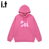 大码 i.t GROUNDZERO2025秋冬桃红色小狗男女情侣款 连帽卫衣上衣
