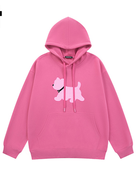 i.t GROUNDZERO2025秋冬桃红色小狗男女情侣款大码连帽卫衣上衣