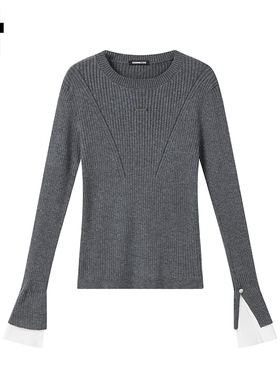 i.t GROUNDZERO韩系2025秋季灰色休闲圆领毛衣针织衫女长袖上衣