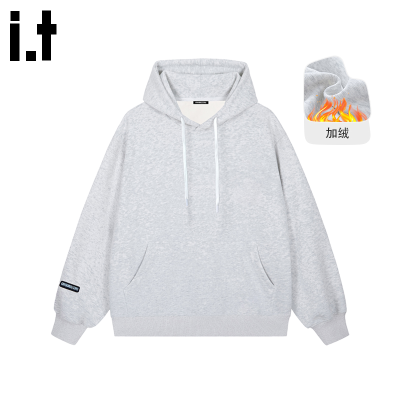 itGROUNDZERO2025秋冬加绒LOGO字母连帽长袖卫衣上衣情侣款男