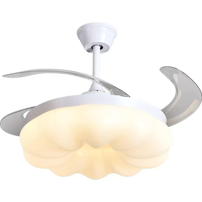 护眼南瓜风扇灯卧室静音节能云朵吊扇灯客厅餐厅奶油风隐形电扇灯