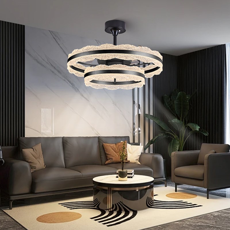 餐厅风扇灯2025新款一体吊灯现代简约意式轻奢卧室吊扇灯家用电扇