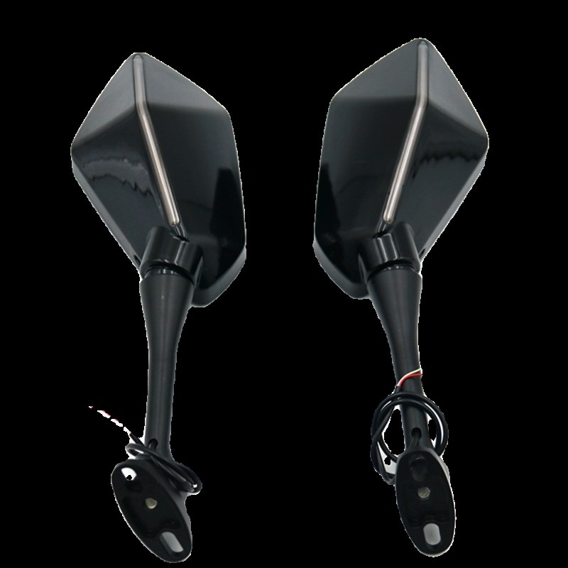 摩托车改装跑车款通用带灯后视镜LED转向灯小忍者CBR地平线反光镜