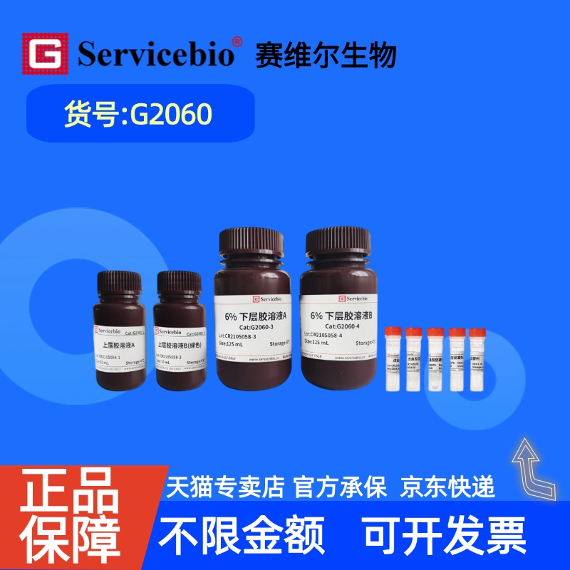 现货 赛维尔生物Servicebio 6% PAGE彩色(绿色)凝胶超快速配制试剂盒 G2060 50T 科研实验