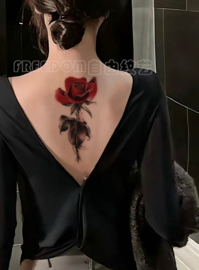 红色玫瑰花彩色纹身贴辣妹大腿性感逼真高级持久防水遮盖疤痕可洗