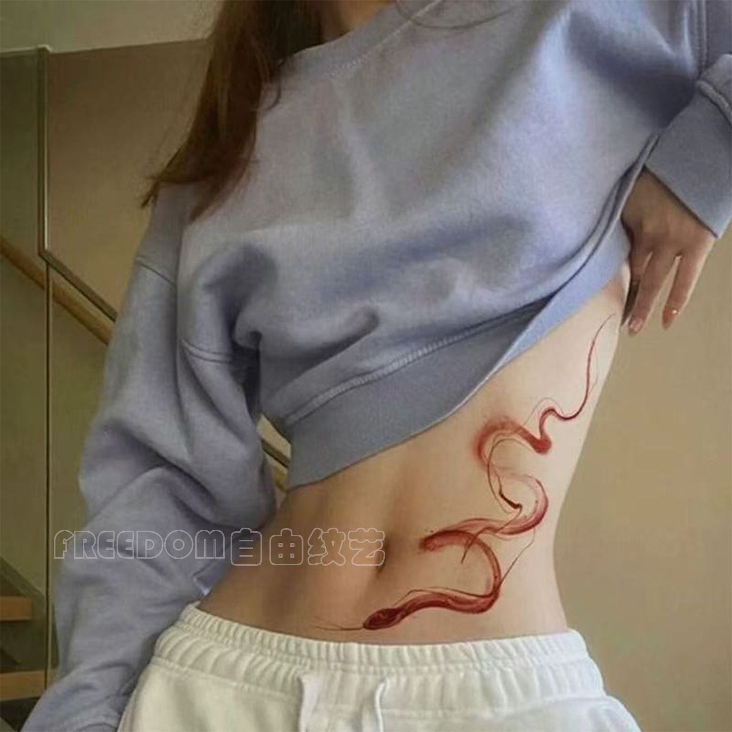 性感红蛇纹身贴霸气高级感防水