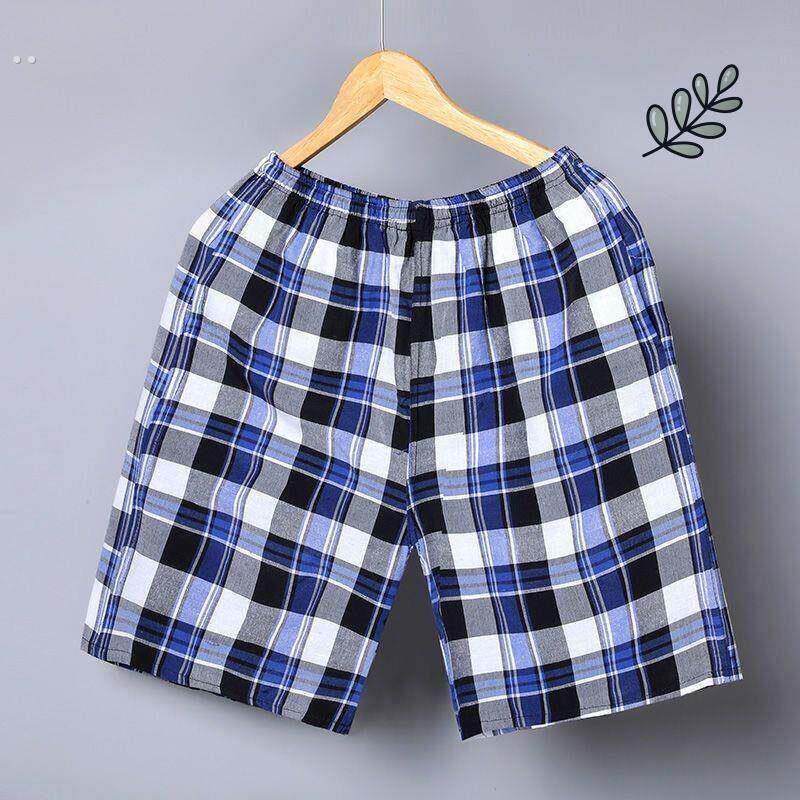 中老年纯棉格纹短裤男士五点沙滩裤宽松家休闲大裤运动步行裤