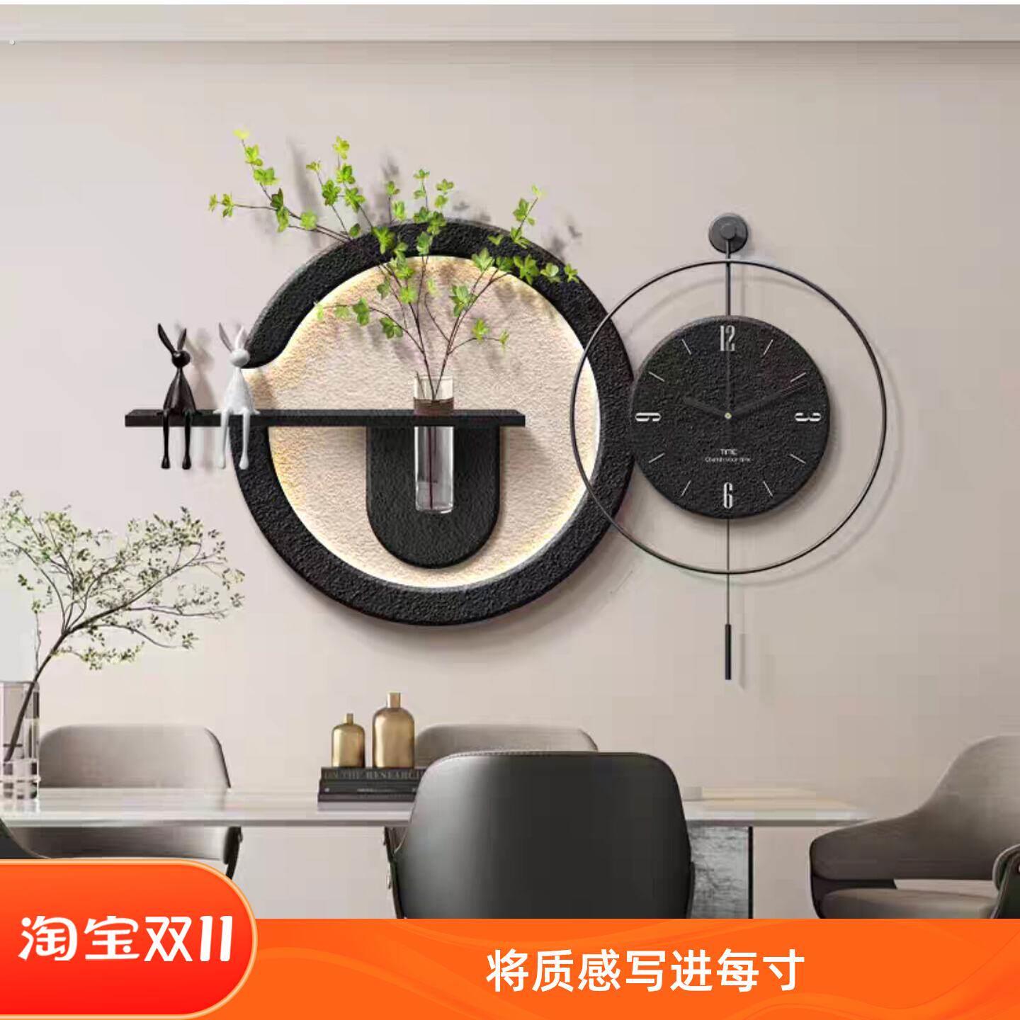简约水培绿植客厅装饰画2025新款时钟挂墙饭厅钟表玄关高级感挂画