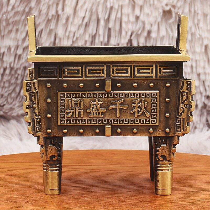 黄铜鼎盛千秋家用上香鼎摆件家居办公室仿古四方鼎工艺品