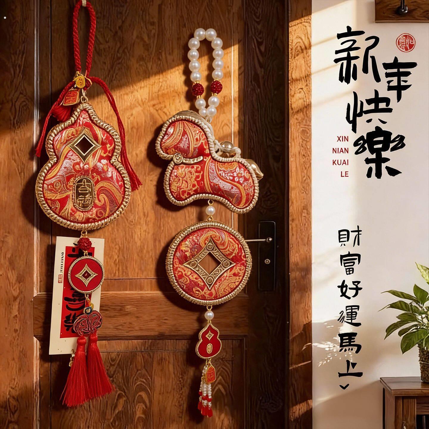 2026马年宋锦葫芦挂饰非遗纯手工新中式葫芦铃铛吊坠门挂装饰布置