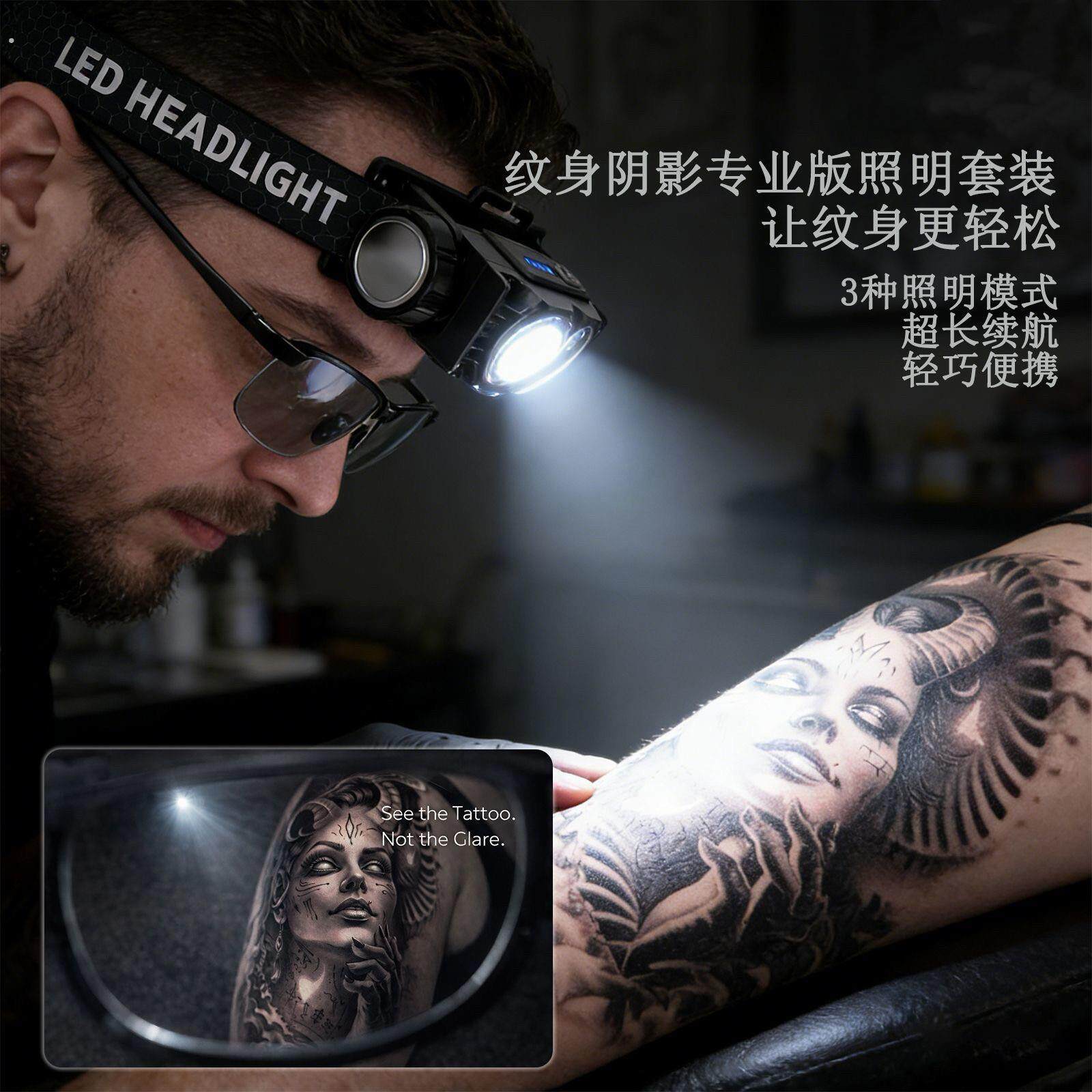 纹身纹眉祛除反光神器纹身工作灯工作头灯纹身偏振眼镜纹身器材