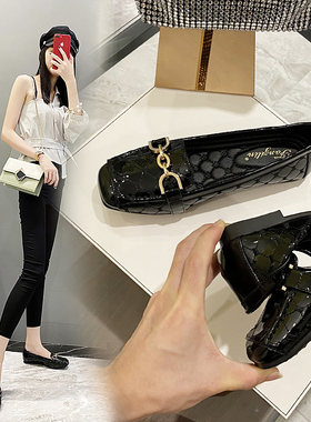 单鞋女鞋子2f021秋季新款百搭浅口休闲黑色工作软底平底豆豆鞋