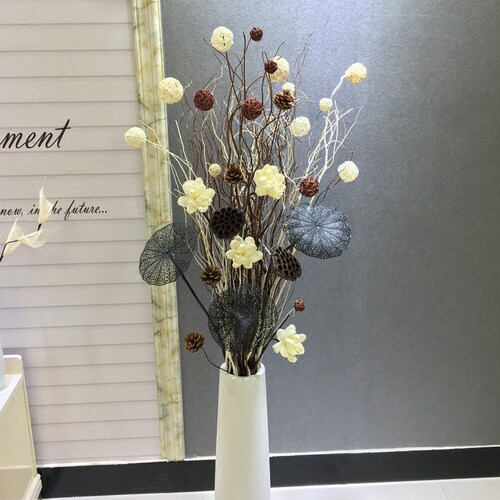 干树枝干花装饰客厅m落地玄关隔断橱窗龙柳高枝叶脉花天然假花摆