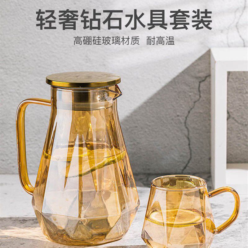 冷水壶玻璃耐高温家用客厅大容量装水容器L凉水壶高颜值凉白开扎