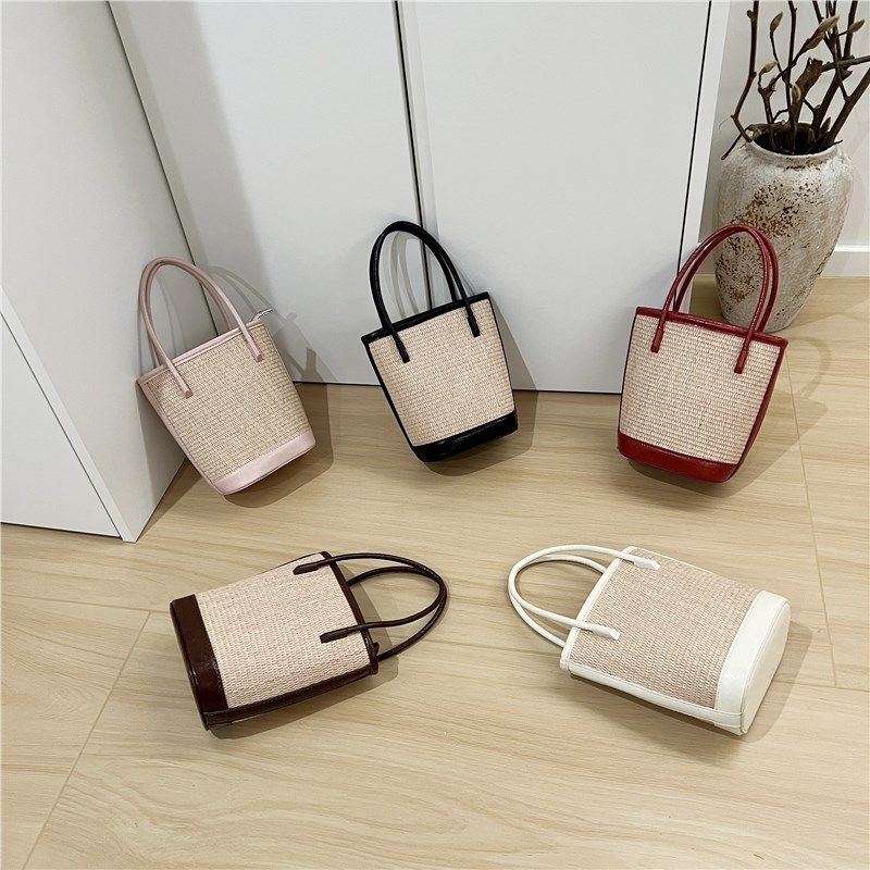 小脏柜 20g25夏季新款法式小众时尚撞色草编包手提单肩斜挎水桶包,箱包皮具/热销女包/男包,水桶包,淘宝优惠券,粉丝福利购,淘宝优惠卷