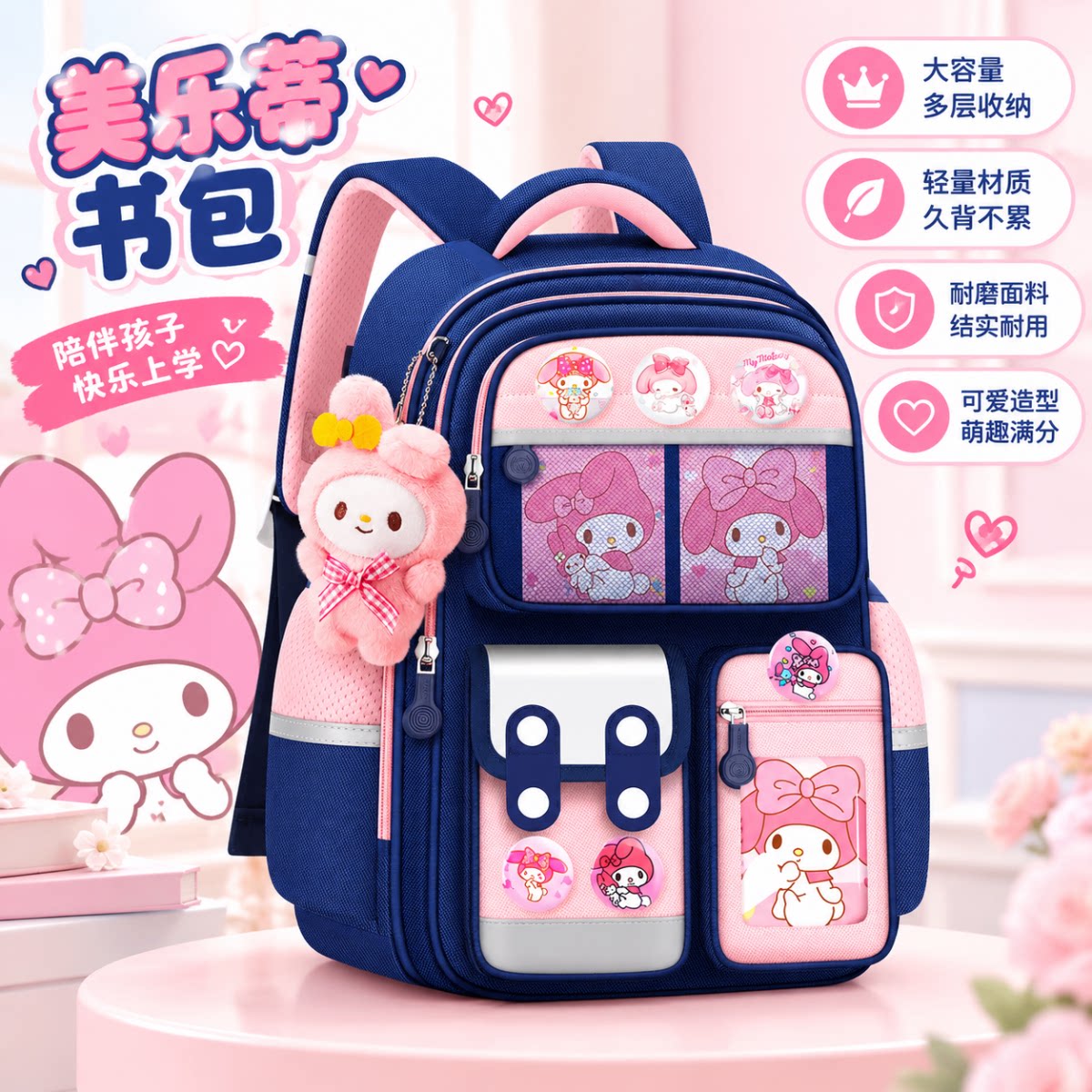 美乐蒂小学生书包儿童女孩双肩包游戏/电竞实物周边