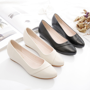 坡跟单鞋女2023新款春秋百搭上班女H鞋夏款妈妈鞋子软皮软底豆豆