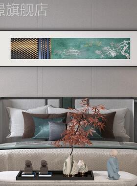 定做新式中横版装饰画绿色抽象花鸟简客厅茶室卧室床头背景墙壁约