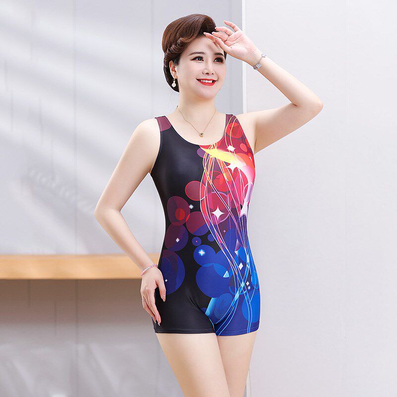 妈妈泳衣女款高级感20r25新款中老年连身平角游泳馆竞速泡温泉