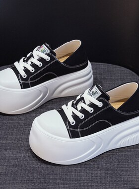 超火帆布小白鞋女鞋2n025夏季新款厚底增高两穿一脚蹬懒人休闲板