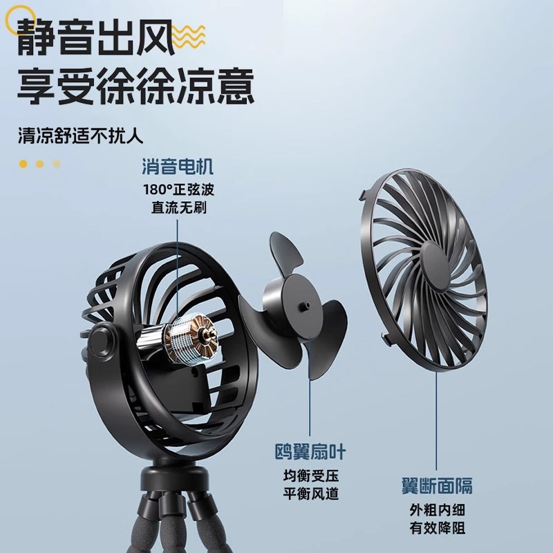 婴儿车风扇宝宝推车便携式八爪鱼迷G你小型宿舍可充电扇静夹式