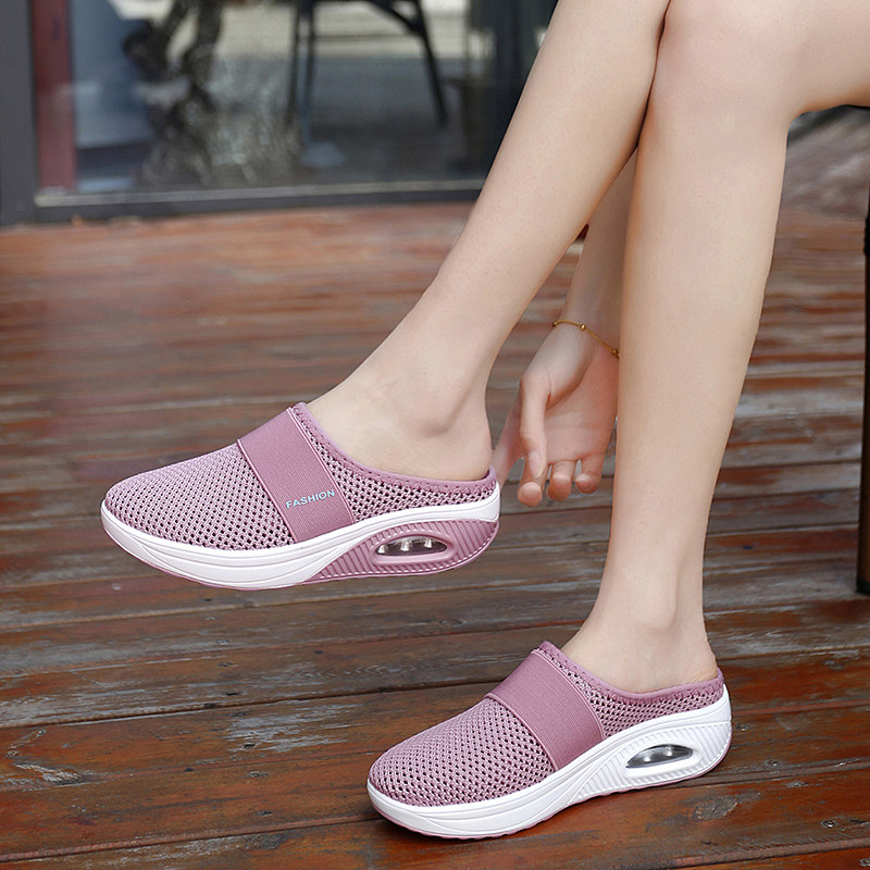 2021夏季新款拖鞋女外穿v厚底妈妈鞋轻便防滑包头镂空半拖鞋夏网