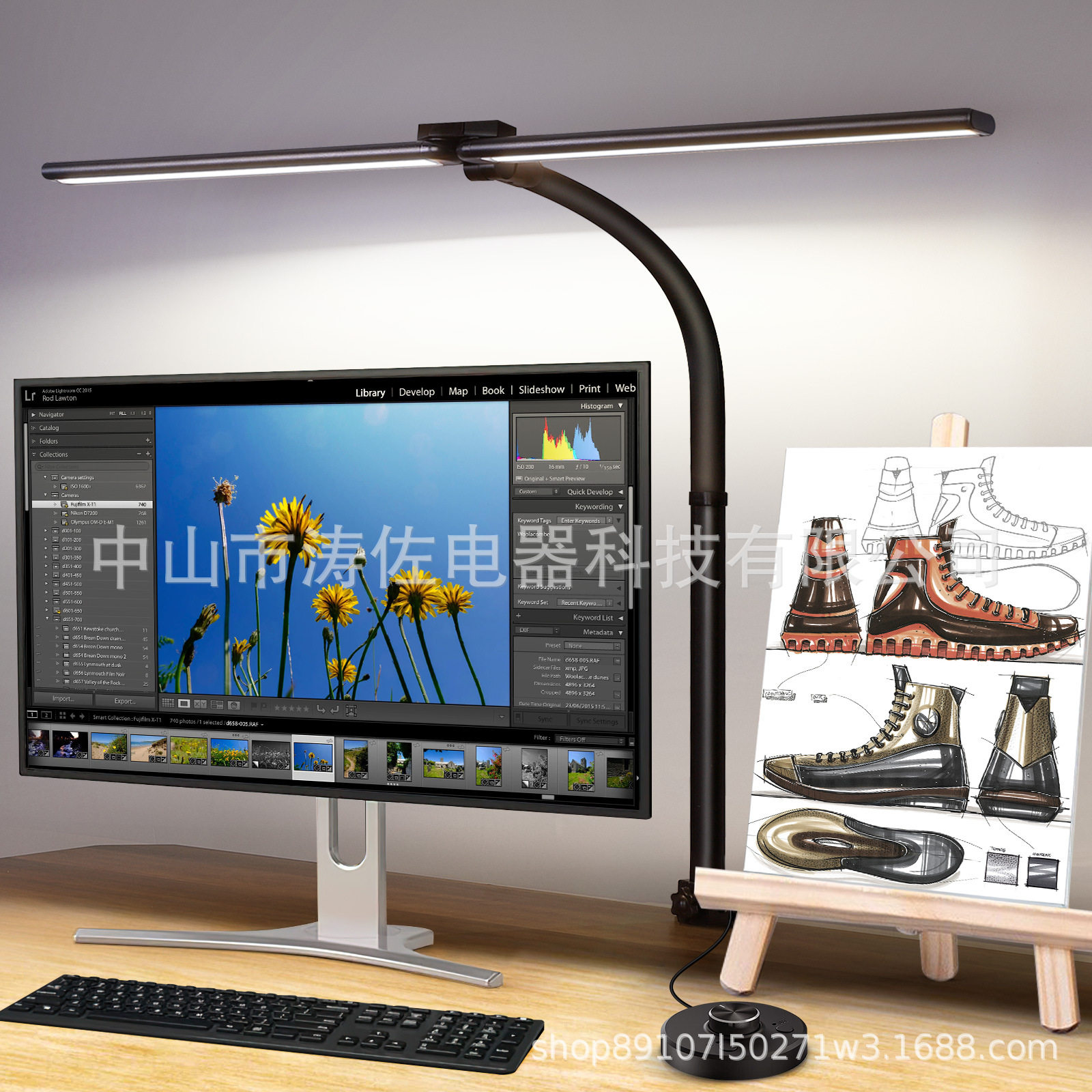 新款LED护眼屏幕台灯电脑夹子台灯双头可折叠三色调光调色RGB律动