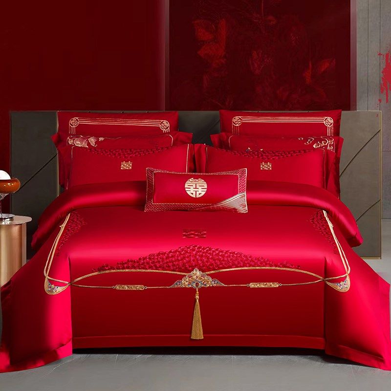 全棉婚庆四件套大红色喜被子结婚F六件套被套刺绣婚房床上用品,床上用品,婚庆床品套件,淘宝优惠券,粉丝福利购,淘宝优惠卷