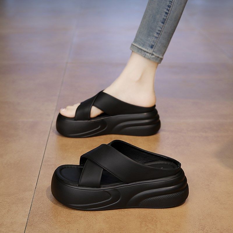 银色松糕凉拖鞋女2025新款夏y季小个子增高厚底防滑海边休闲沙滩,女鞋,一字拖,淘宝优惠券,粉丝福利购,淘宝优惠卷