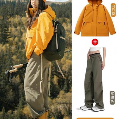2025新款刘亦菲同款冲锋衣套装女三合一山系户外防风黄色登山服