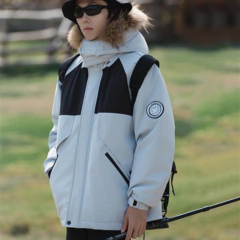 潮牌羽绒服男90%鸭绒硬壳冲锋滑雪服面料情侣羽绒服冬季加厚外套